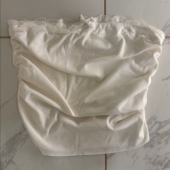 White Lace Trim Tube Top - Picture 1 of 4